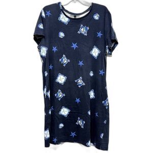 Karen Scott Sport Shift Dress Navy Blue Shell Print Short Sleeve Womens size XL